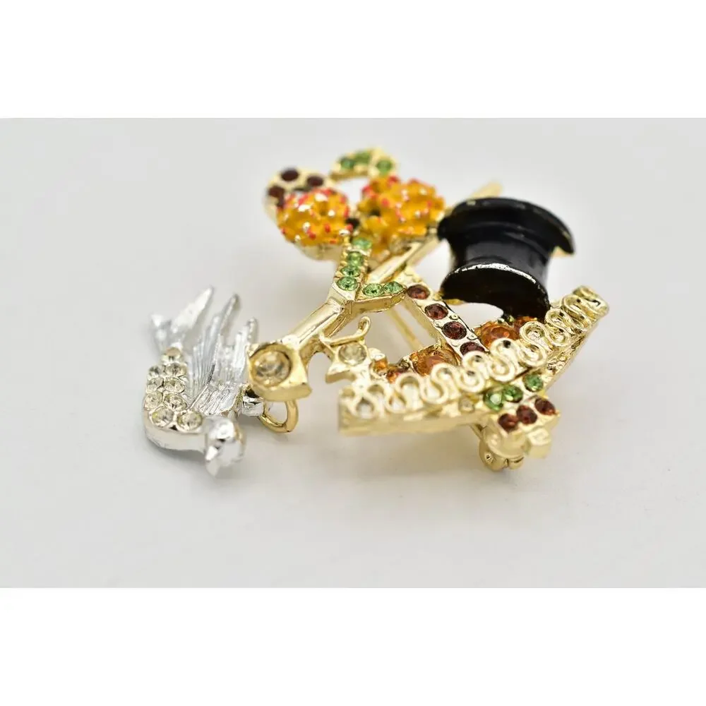 Lindeburg Vintage Umbrella Hat Cane Pin Brooch Singing In Rain 1970s Signed 9B